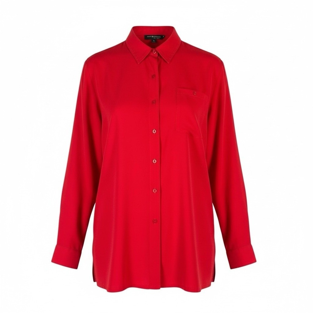 Sag Harbour Women's Long Sleeve Button-Down Blouse Red Size 20W
